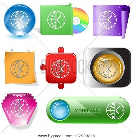 Globe et horloge. Boutons de vecteur d'internet.