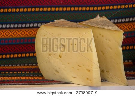 Cuts Of Kashkaval Or Kasseri  Cheese For Sale On The Shelf