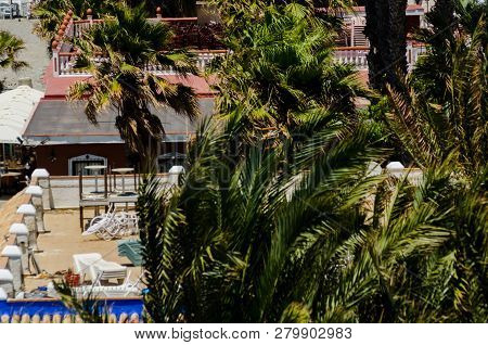 Almunecar, Spain - June 8, 2018 View Of The Tourist Town Of Almunecar On The Costa Tropical In Spain