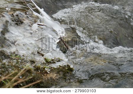 Abstract Detail Of The Winter Creek In Januar