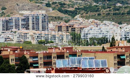 Almunecar, Spain - June 8, 2018 View Of The Tourist Town Of Almunecar On The Costa Tropical In Spain