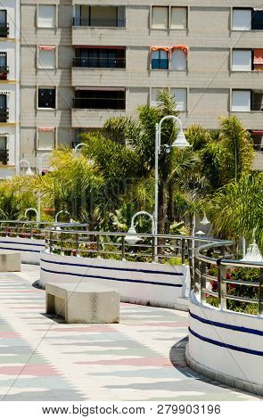Almunecar, Spain - June 8, 2018 View Of The Tourist Town Of Almunecar On The Costa Tropical In Spain