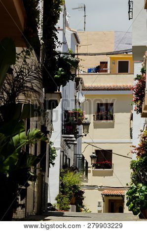 Almunecar, Spain - June 8, 2018 View Of The Tourist Town Of Almunecar On The Costa Tropical In Spain