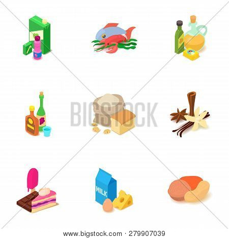 Viand Icons Set. Isometric Set Of 9 Viand Icons For Web Isolated On White Background