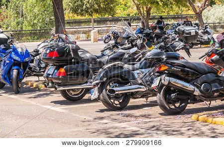 Nerja, Spain - June 10, 2018 Motorcycle Rally In The Famous Andalusian Town Of Nerja