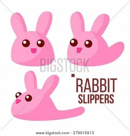 Rabbit Slippers Vector. Pink Female Home Footwear. Isolated Flat Cartoon Illustration