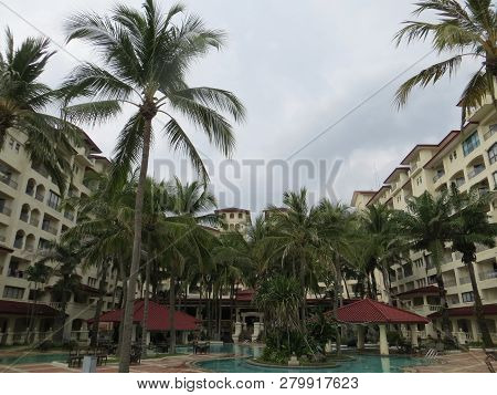 Anyer, Indonesia - June 26, 2018: Marbella Anyer Hotel, A Spanish-style Building Overlooking The Jav