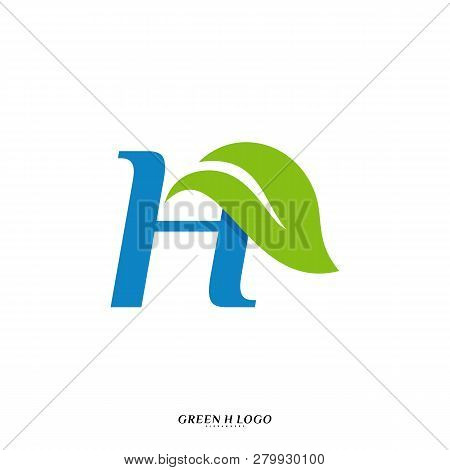 Letter H With Leaf Logo Design Concept Vector. Initial H Nature Logo Template