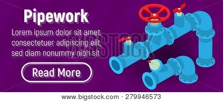 Pipework Concept Banner. Isometric Banner Of Pipework Comics Concept For Web, Giftcard And Postcard