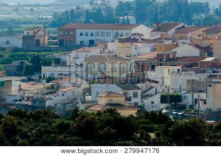 Antas, Spain - January 18, 2019 Top View Of The Roofs Of Buildings In A Small Town In Andalusia, Typ