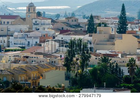 Antas, Spain - January 18, 2019 Top View Of The Roofs Of Buildings In A Small Town In Andalusia, Typ