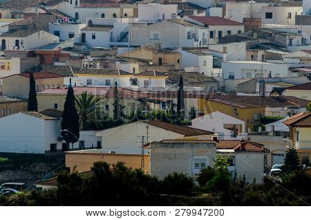 Antas, Spain - January 18, 2019 Top View Of The Roofs Of Buildings In A Small Town In Andalusia, Typ