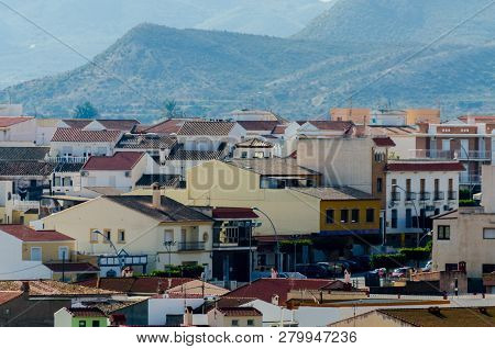 Antas, Spain - January 18, 2019 Top View Of The Roofs Of Buildings In A Small Town In Andalusia, Typ
