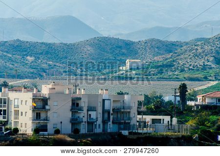 Antas, Spain - January 18, 2019 Top View Of The Roofs Of Buildings In A Small Town In Andalusia, Typ
