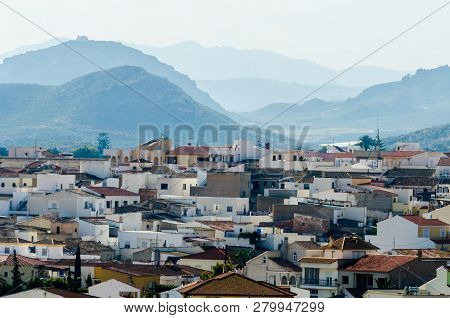 Antas, Spain - January 18, 2019 Top View Of The Roofs Of Buildings In A Small Town In Andalusia, Typ