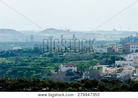 Antas, Spain - January 18, 2019 Top View Of The Roofs Of Buildings In A Small Town In Andalusia, Typ
