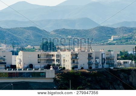 Antas, Spain - January 18, 2019 Top View Of The Roofs Of Buildings In A Small Town In Andalusia, Typ