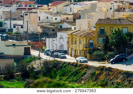 Antas, Spain - January 18, 2019 Top View Of The Roofs Of Buildings In A Small Town In Andalusia, Typ