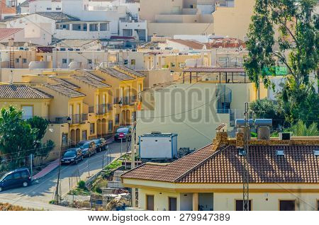 Antas, Spain - January 18, 2019 Top View Of The Roofs Of Buildings In A Small Town In Andalusia, Typ