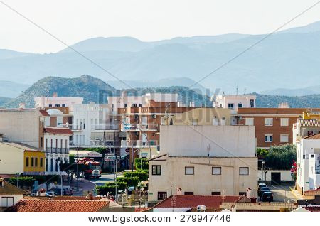 Antas, Spain - January 18, 2019 Top View Of The Roofs Of Buildings In A Small Town In Andalusia, Typ