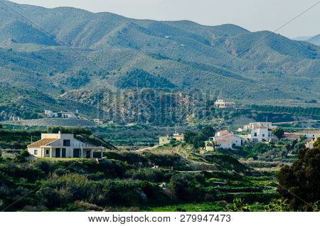 Antas, Spain - January 18, 2019 Top View Of The Roofs Of Buildings In A Small Town In Andalusia, Typ