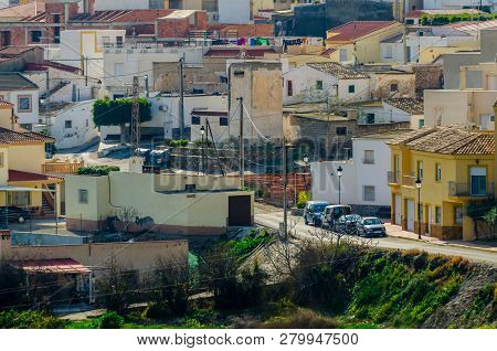 Antas, Spain - January 18, 2019 Top View Of The Roofs Of Buildings In A Small Town In Andalusia, Typ