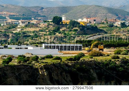 Antas, Spain - January 18, 2019 Top View Of The Roofs Of Buildings In A Small Town In Andalusia, Typ