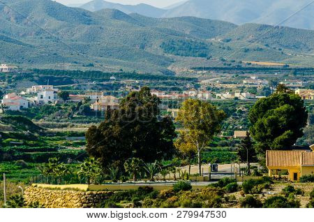 Antas, Spain - January 18, 2019 Top View Of The Roofs Of Buildings In A Small Town In Andalusia, Typ