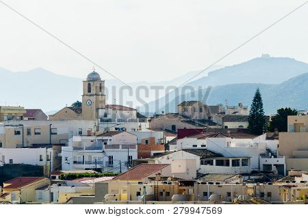 Antas, Spain - January 18, 2019 Top View Of The Roofs Of Buildings In A Small Town In Andalusia, Typ