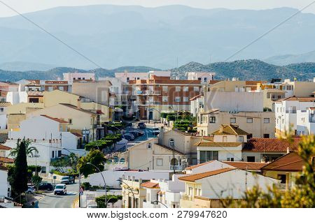 Antas, Spain - January 18, 2019 Top View Of The Roofs Of Buildings In A Small Town In Andalusia, Typ