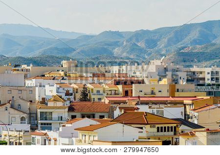 Antas, Spain - January 18, 2019 Top View Of The Roofs Of Buildings In A Small Town In Andalusia, Typ