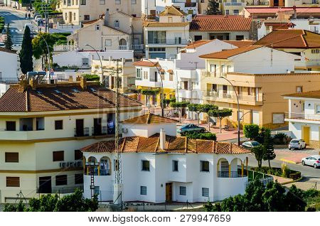 Antas, Spain - January 18, 2019 Top View Of The Roofs Of Buildings In A Small Town In Andalusia, Typ