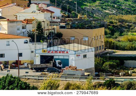 Antas, Spain - January 18, 2019 Top View Of The Roofs Of Buildings In A Small Town In Andalusia, Typ