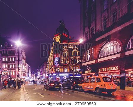 London, United Kingdom - March 12: Evening View Of Hippodrome Casino, A Famous Casino In Leicester S