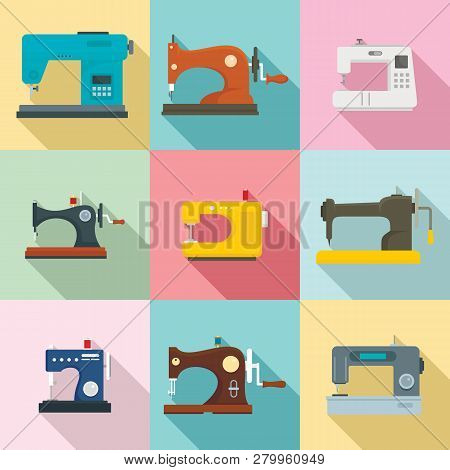 Sew Machine Icon Set. Flat Set Of Sew Machine Icons For Web Design