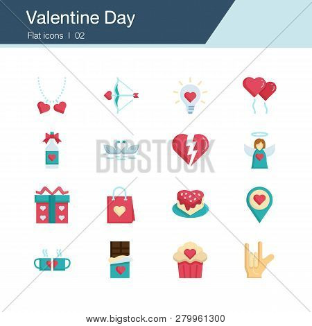 Valentine Day Icons. Flat Design. For Presentation, Graphic Design, Mobile Application, Web Design, 