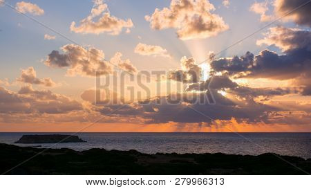 Beautiful Sunset View Of The Yeronisos Or Holy Island - A Sanctuary Dedicated To Apollo Located At T