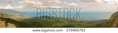 View From Ai-petri Mountain In Crimea. On The Left Is The City Of Yalta. Panorama Of 4 Pictures