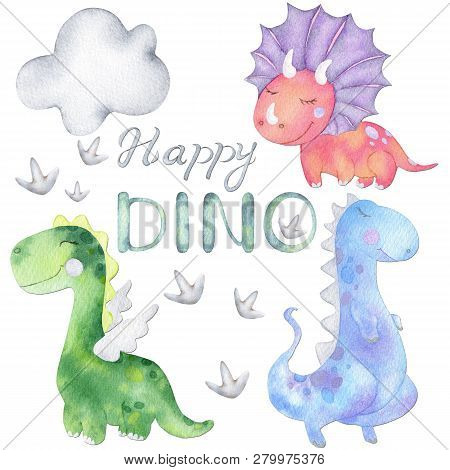 Hand Paint Watercolor Set With Cut Dinosauers
