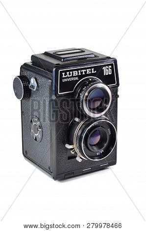 Donetsk, Ukraine - June 6, 2014: Retro Camera Lubitel-166 Universal - Soviet Medium Format Twin-lens