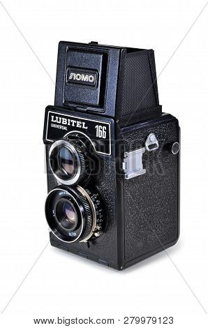 Donetsk, Ukraine - June 6, 2014: Retro Camera Lubitel-166 Universal - Soviet Medium Format Twin-lens
