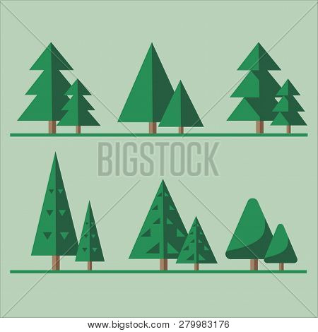 Spruce Forest Trees Flat Icon Eco Natural Set