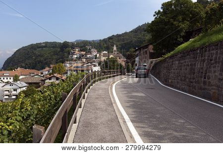 South Tyrol, Italy On September 13. View Of A Street On A Slope On September 13, 2018 In Montagna, S