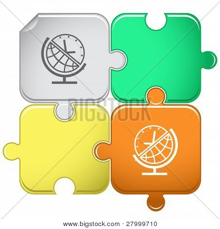 Globe et horloge. Puzzle de vecteur.