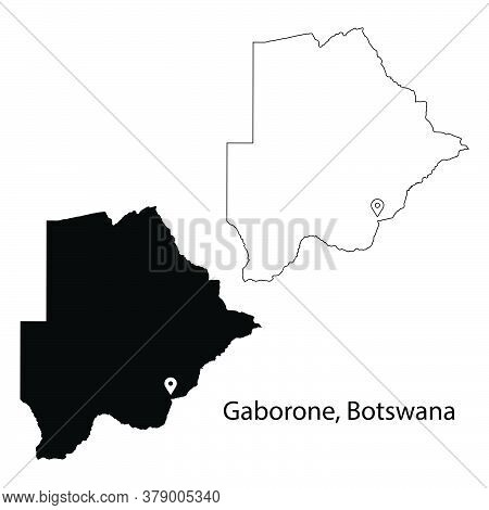Gaborone Botswana. Detailed Country Map With Location Pin On Capital City. Black Silhouette And Outl
