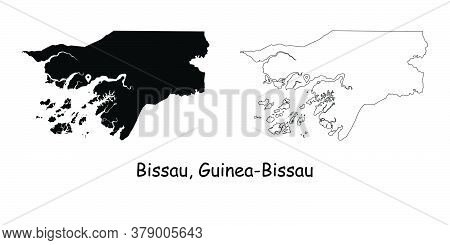 Bissau Guinea Bissau. Detailed Country Map With Location Pin On Capital City. Black Silhouette And O
