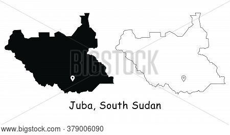 Juba,  Republic Of South Sudan. Detailed Country Map With Location Pin On Capital City. Black Silhou