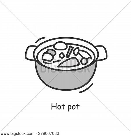 Hotpot Icon. Traditional Chinese Cuisine Meat Broth Soup Or Vegetable Stew Linear Pictogram. Concept