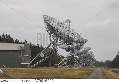 Radio Telescopes Near The Village Of Westerbork, The Netherlands.