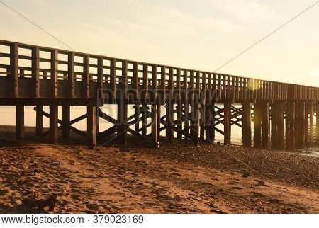 Beautiful Sun Shining On Powder Point Bridge On Duxbury Bay.